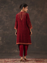 Maroon viscose crepe printed kurti set with embellishments