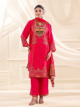 Magenta russian silk printed yoke style kurti set