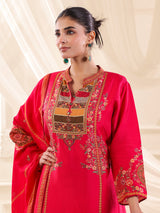 Magenta russian silk printed yoke style kurti set