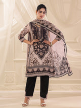 Black viscose crepe printed kurti set with dupatta