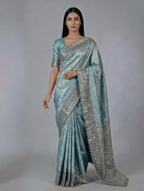 Sky blue semi kanjivaram silk saree with zari work