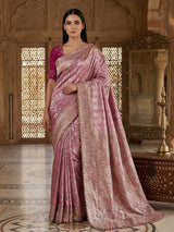 Purple semi kanjivaram silk saree with zardosi work
