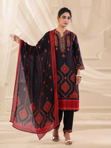 Navy blue dola silk printed straight kurti set