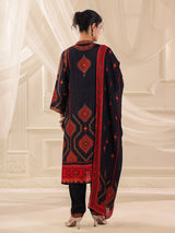 Navy blue dola silk printed straight kurti set