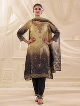 Black beige shaded dola silk printed kurti set