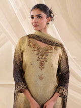 Black beige shaded dola silk printed kurti set