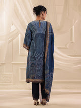 Blue viscose crepe printed yoke style kurti set