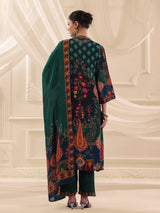 Bottle green viscose crepe printed kurti set