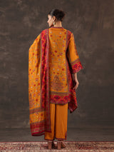 Mustard yellow dola silk floral printed kurti set
