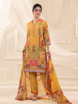 Yellow viscose crepe printed kurti set for festive