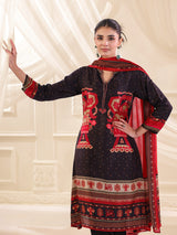 Black russian silk printed kurti set with dupatta