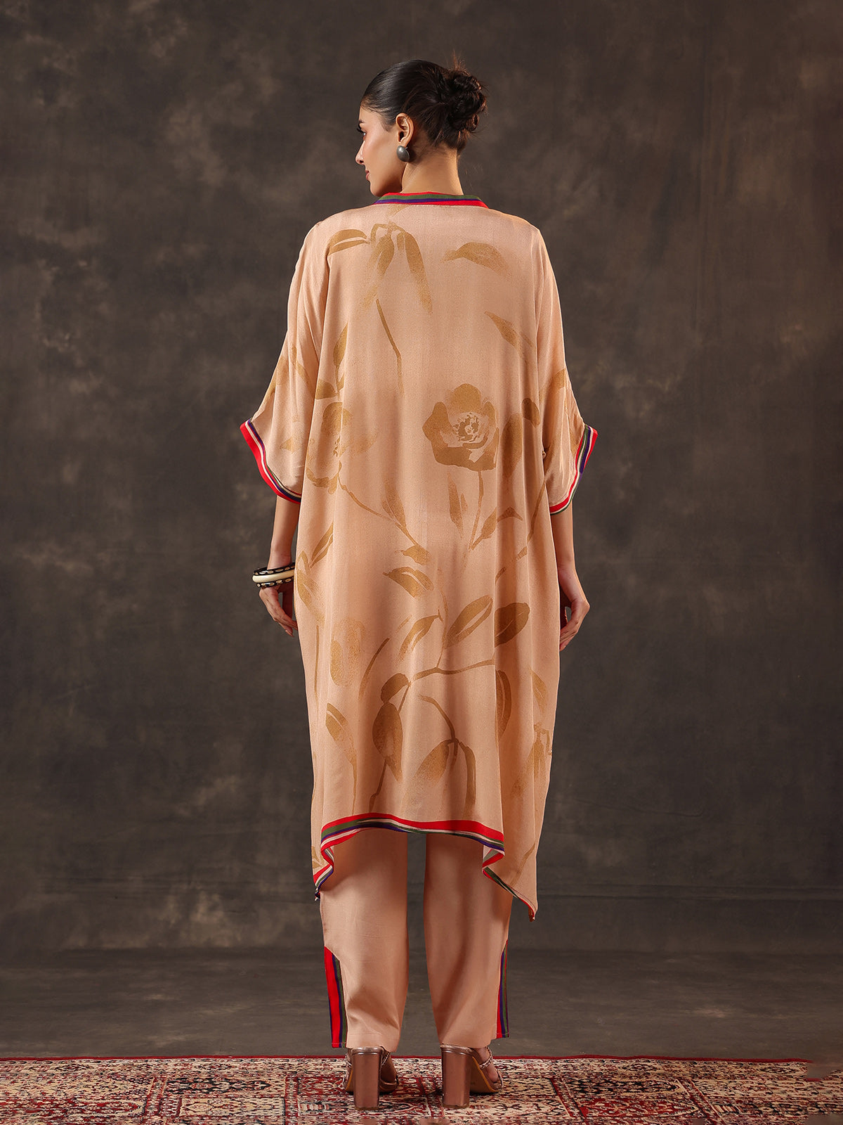 Cream viscose crepe floral printed designer kurti set