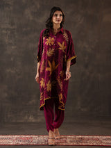 Wine viscose crepe printed kurti dhoti festive set