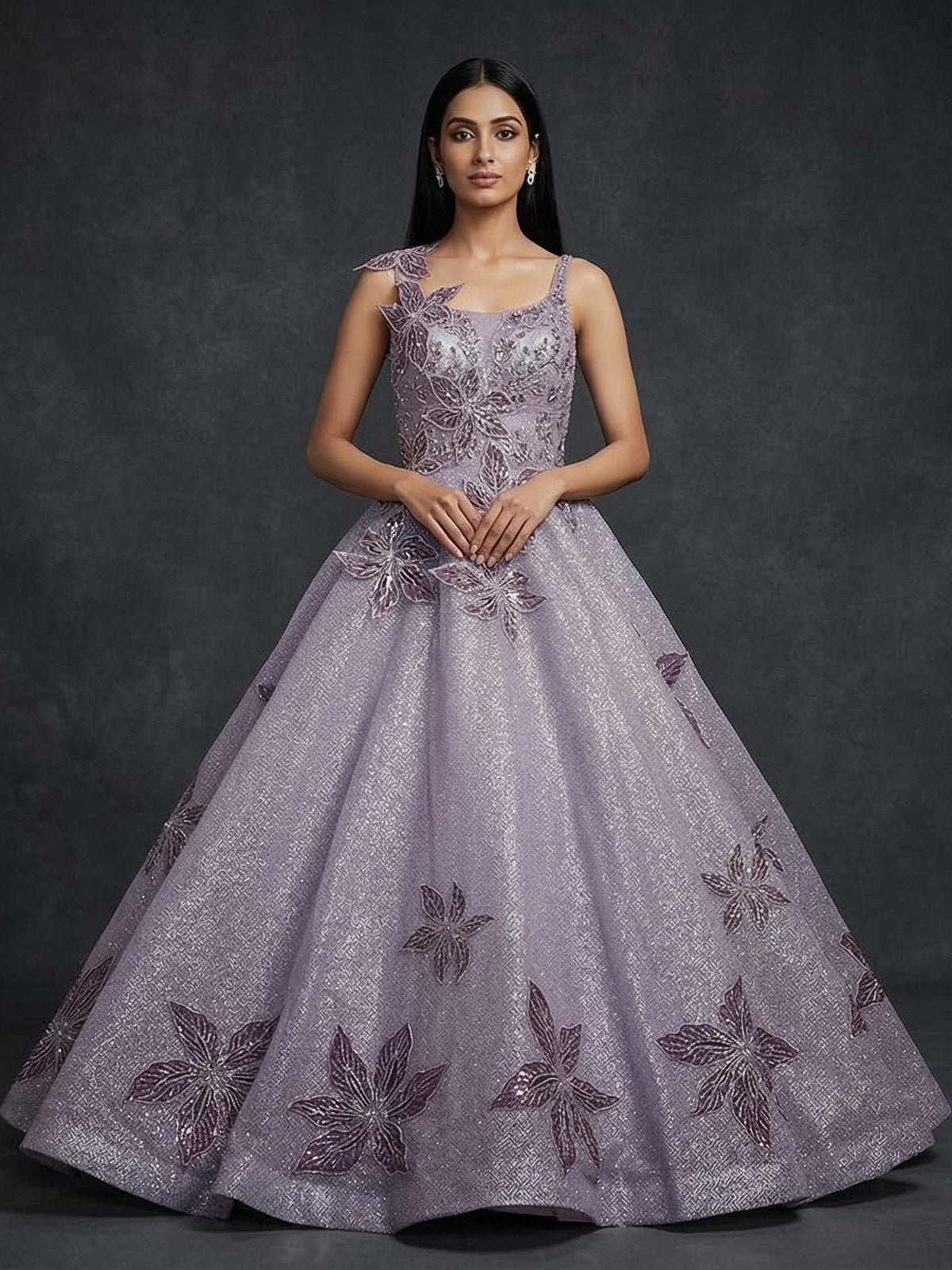 Elegant purple net gown