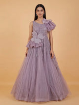 Pretty light purple net designer gown