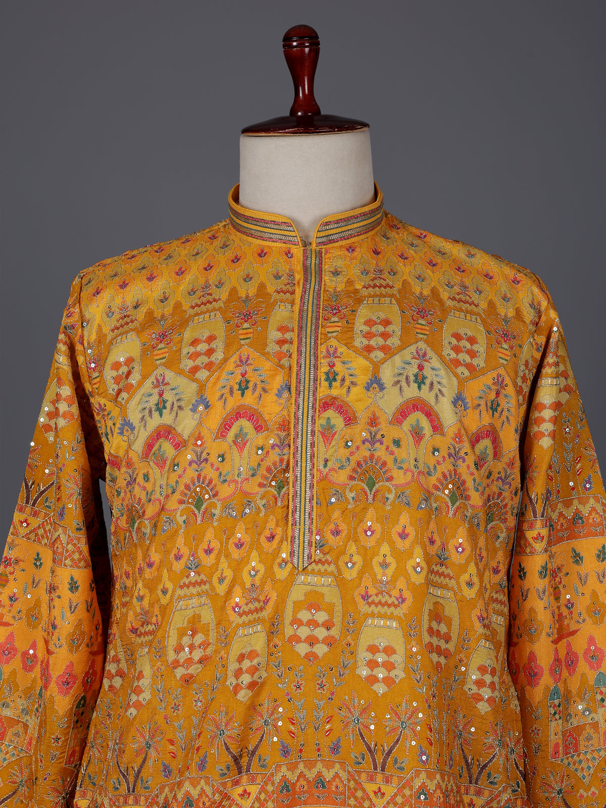 Yellow cotton silk printed festive kurta suit