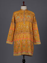 Yellow cotton silk printed festive kurta suit