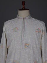 White georgette thread embroidered festive kurta suit