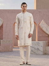 White georgette thread embroidered festive kurta suit