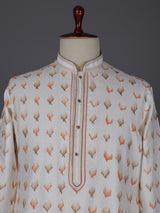 Cream textured silk festive wear kurta suit