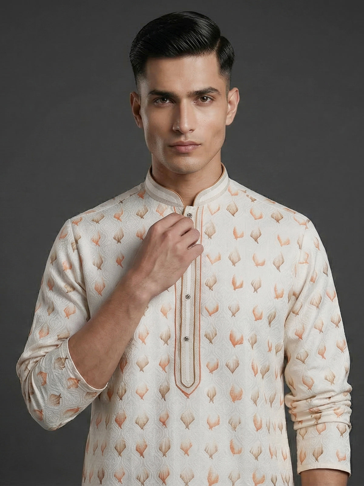 Cream textured silk festive wear kurta suit