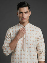 Cream textured silk festive wear kurta suit