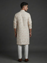 Cream textured silk festive wear kurta suit
