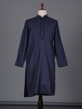 Navy silk plain festive mens kurta suit