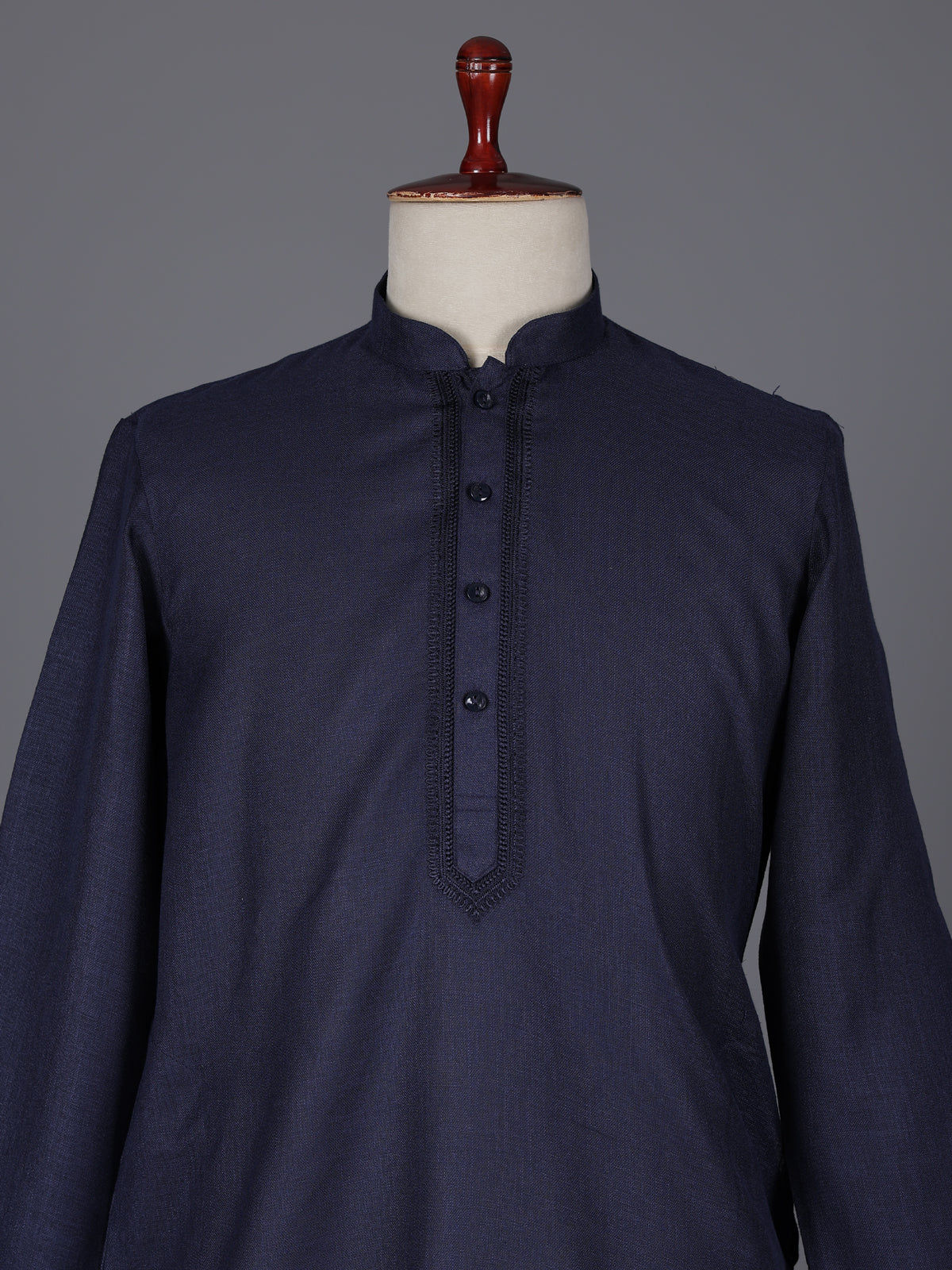 Navy silk plain festive mens kurta suit