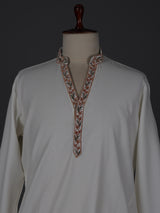 White cotton silk festive kurta suit with dupatta