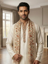 White cotton silk festive kurta suit with dupatta