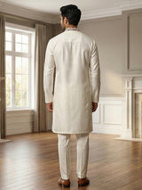 White cotton silk festive kurta suit with dupatta