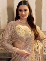 Beige foil satin lehenga saree for party wear