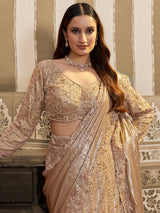 Beige foil satin lehenga saree for party wear