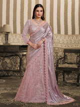 Light peach foil satin lehenga saree