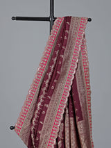 Rich wine dola silk intricate zardosi festive saree