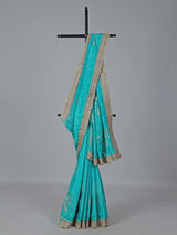 Aqua dola silk shimmering zardosi festive saree elegance