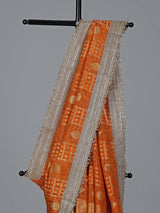 Rust orange dola silk zardosi detailed festive saree