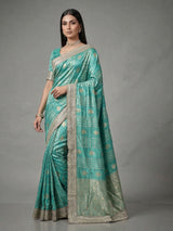Rama green dola silk embellished festive saree grace