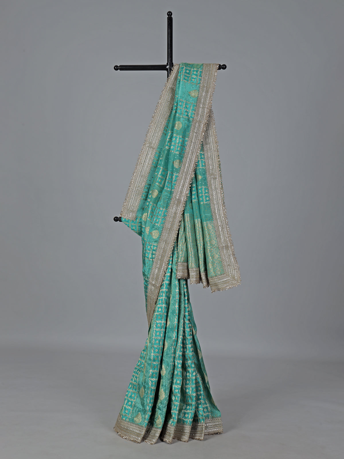Rama green dola silk embellished festive saree grace