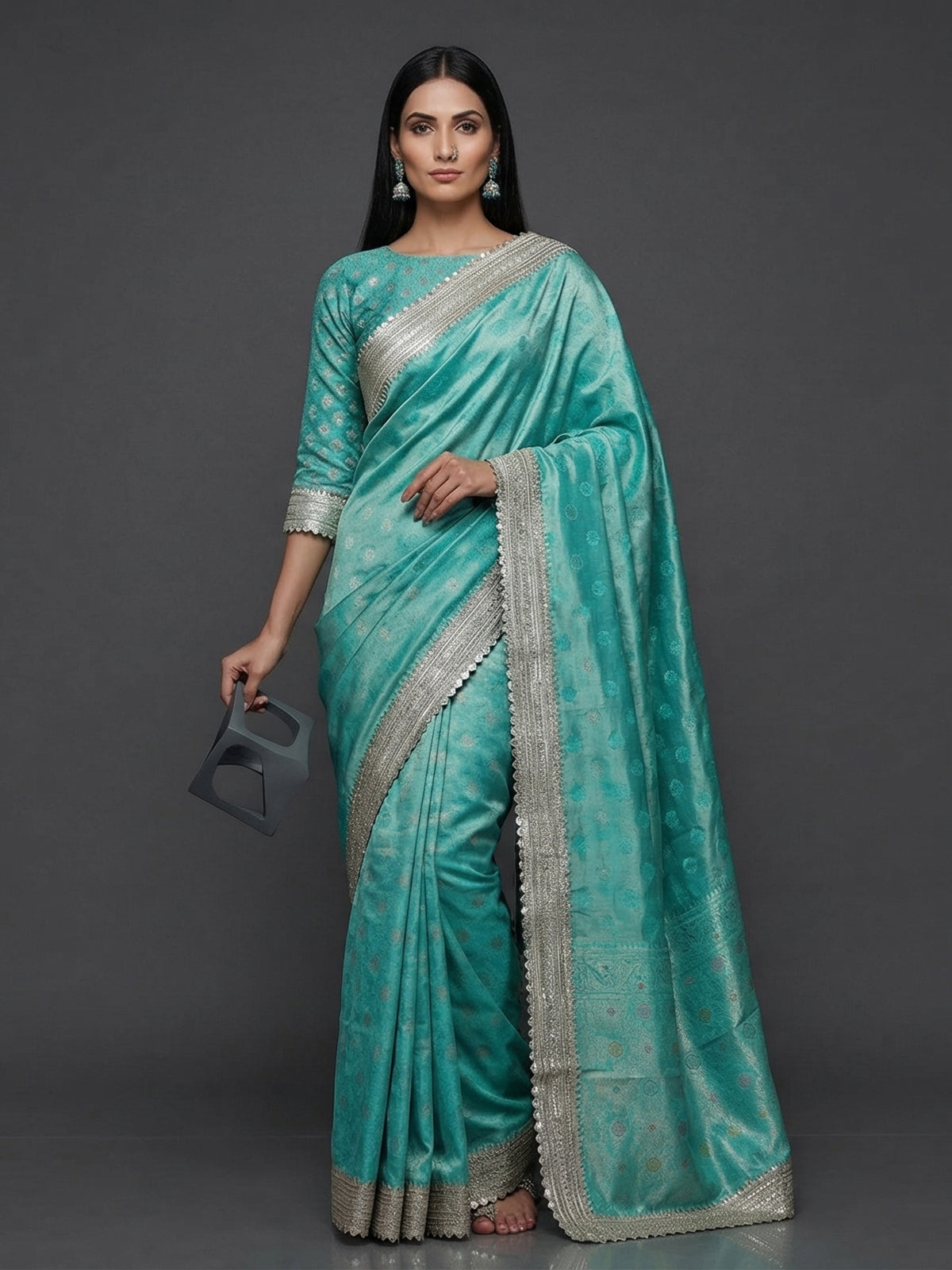 Rama green semi kanjivaram zardosi wedding saree grace