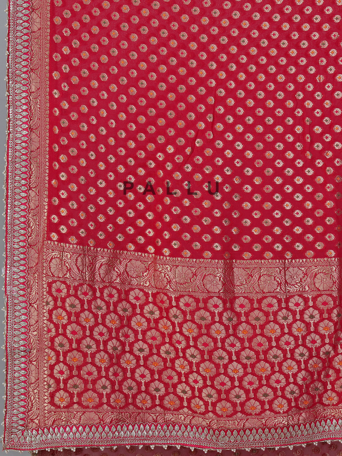 Red georgette butti work festive wear saree charm