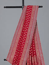 Red georgette butti work festive wear saree charm