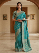 Aqua blue georgette butti work festive saree grace