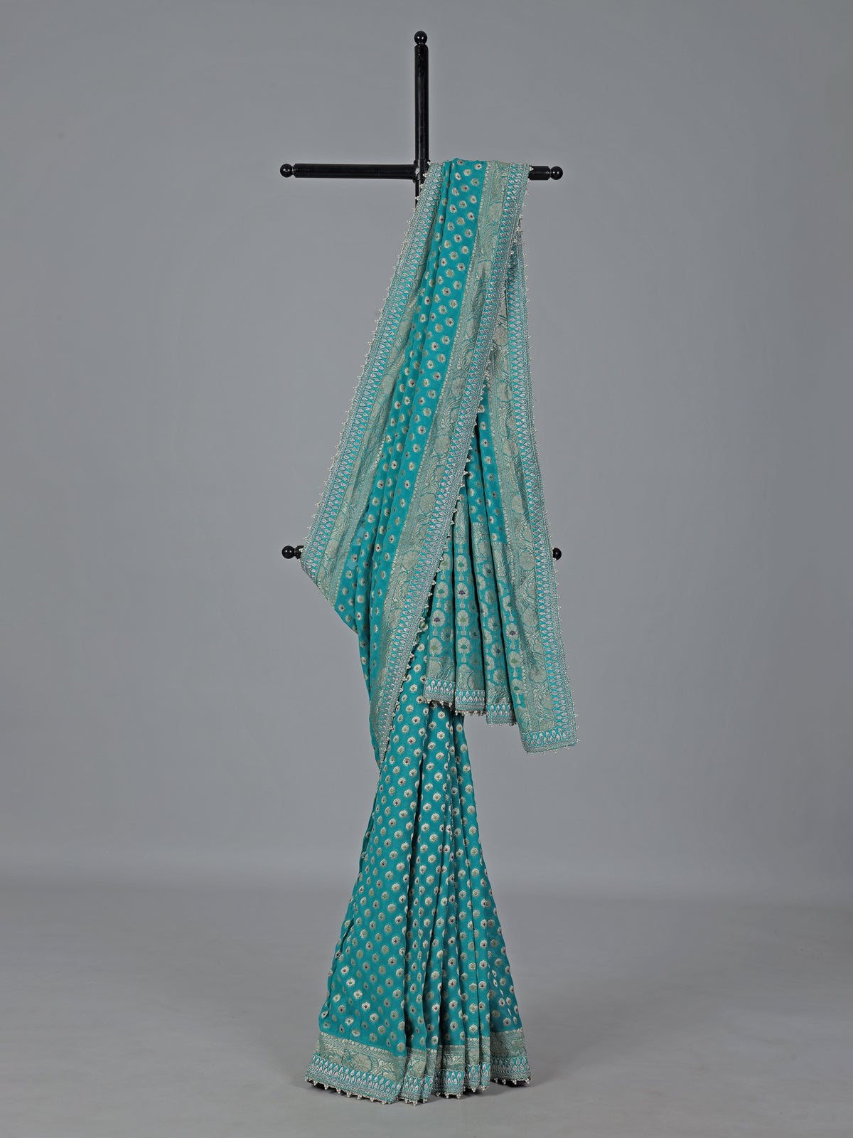 Aqua blue georgette butti work festive saree grace