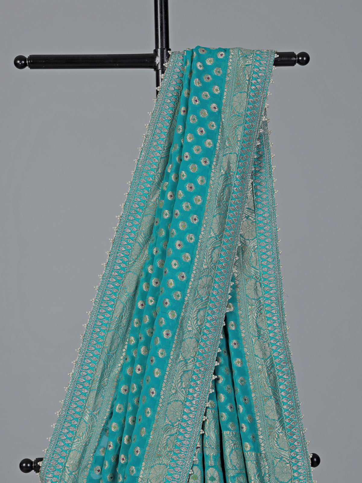 Aqua blue georgette butti work festive saree grace