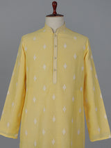 Yellow cotton linen embroidered festive kurta set