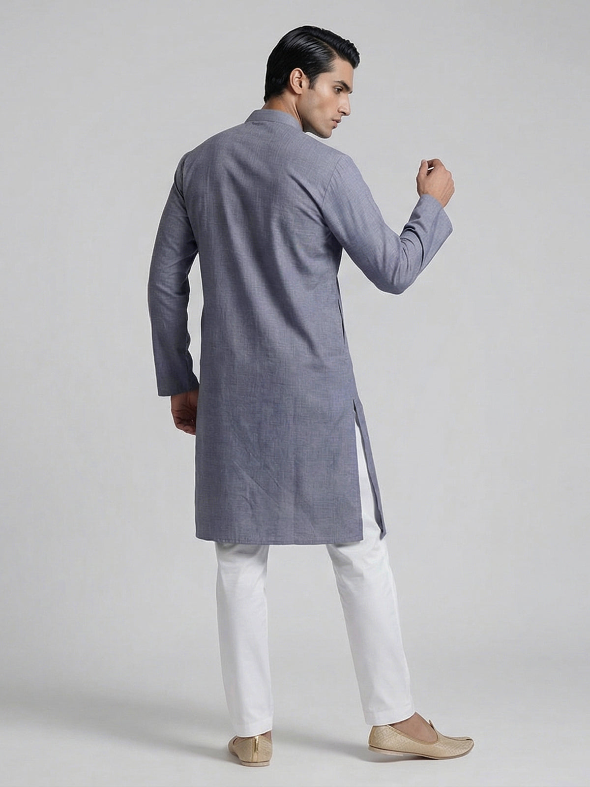 Stone blue plain silk festive wear kurta suit