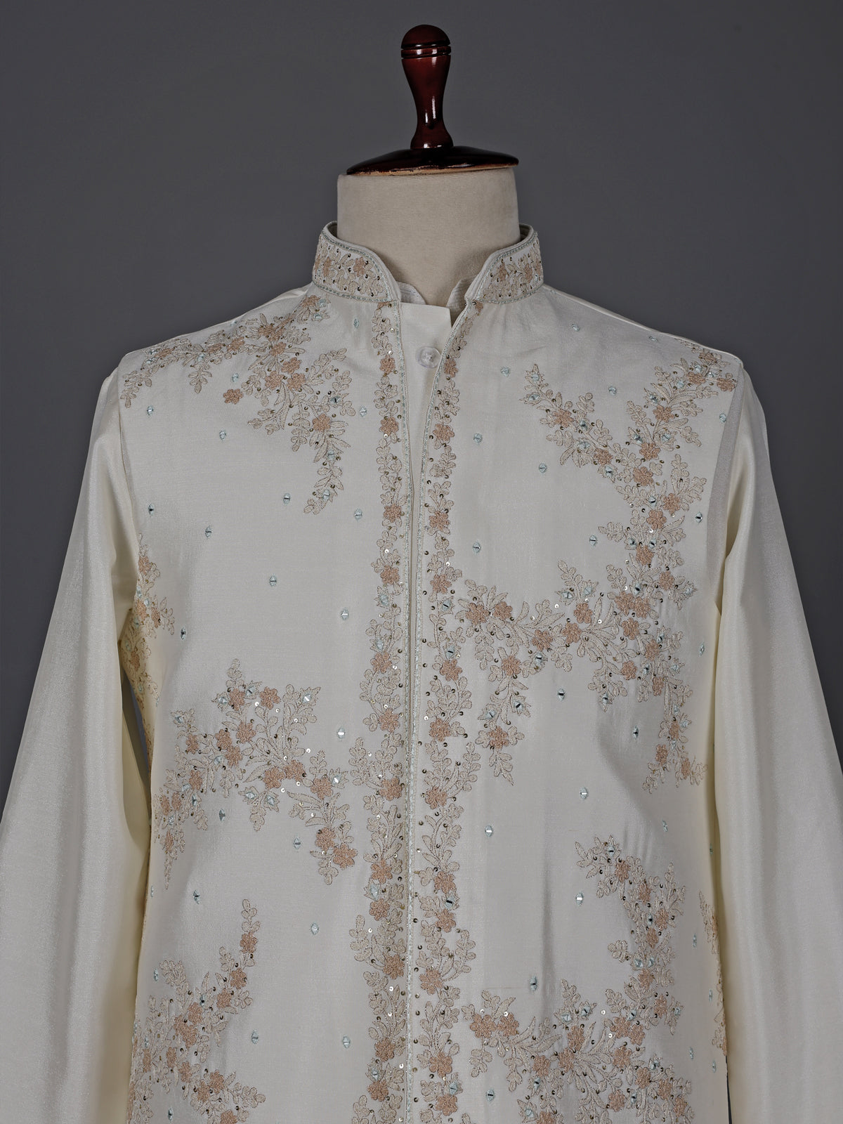 Cream silk embroidered designer waistcoat set