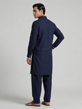 Navy blue cotton silk festive pathani suit